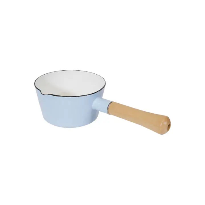 Custom even heat conduction easy to cook and clean enamel milk pan nonstick milk pot with pour spouts