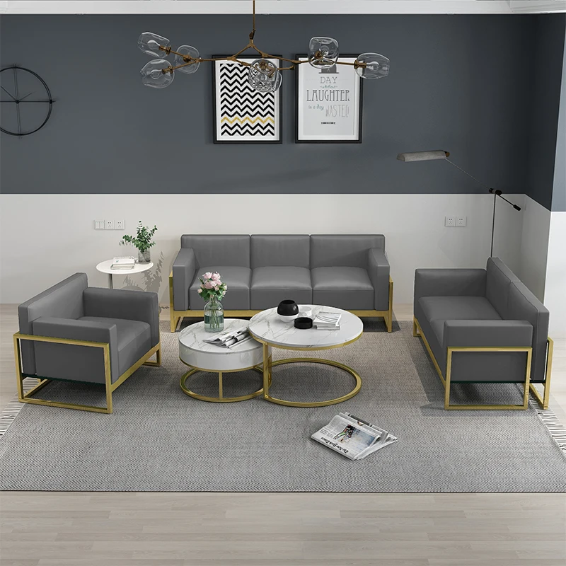 furniture home meeting office set iron gold metal fram fabric couch living room sofa