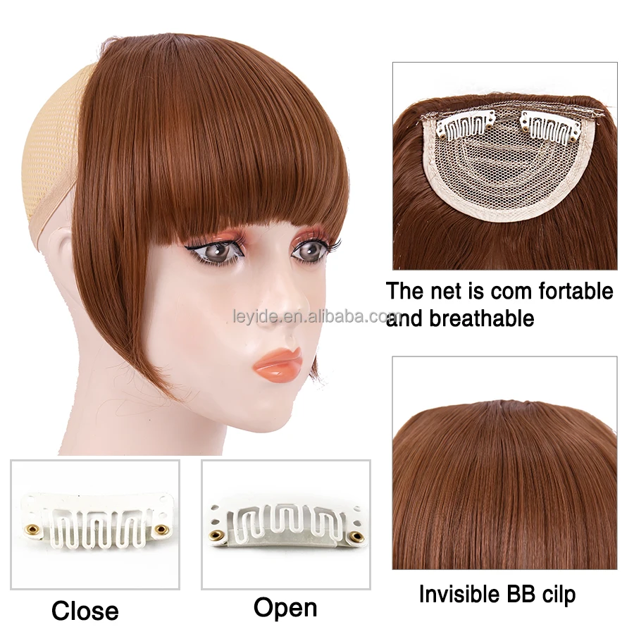 AliLeader 36 Colors Synthetic Sweeping Side Blunt Bang Natural Straight Hairpieces Neat Front Fringe Clip In Hair Bangs
