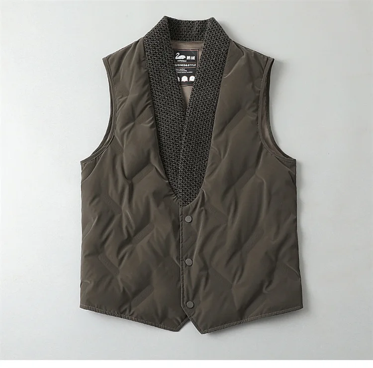 Fall/winter High-end Pure Wool Single Breasted Coat for Men Shawl Collar Goose Down Inner Lining Double-sided Woolen Long Jacket