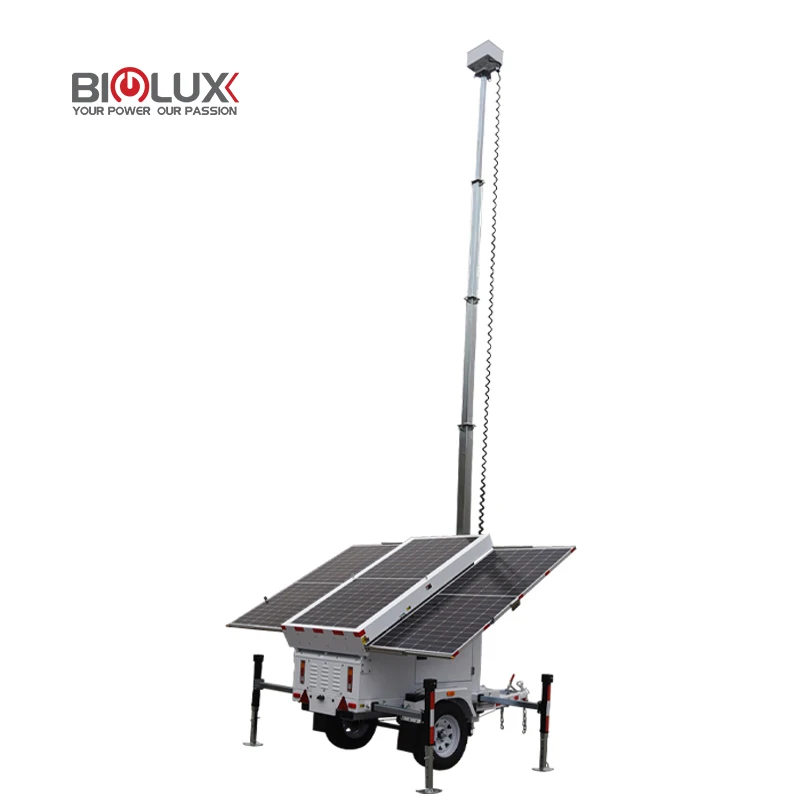24/7 security monitoring Portable Mobile 3 Panels  Solar Power Surveillance CCTV Trailer  For Outdoor Security
