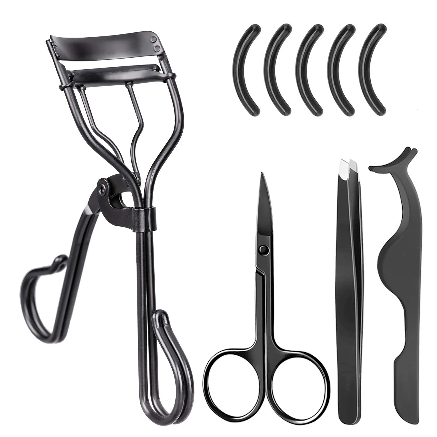 Gift BOX Black Eyelash Curler Set 4 PCS Stainless Steel Eyelashes  Beauty Tools Kit for Women with Eyebrow Tweezers Scissors