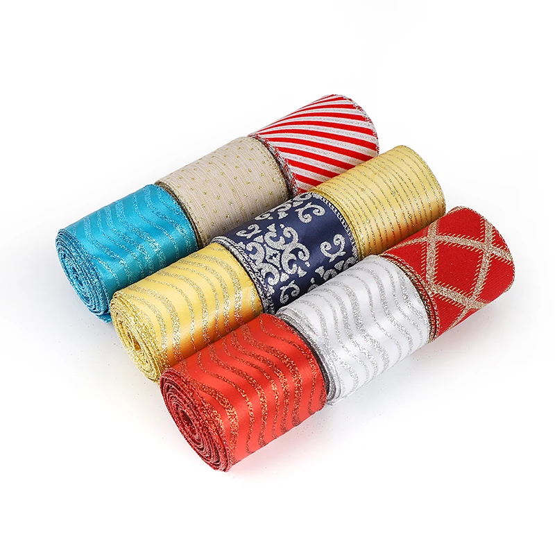 1 Roll 5 Yard Bulk Wholesale 6.3Cm 2.5Inch Wide Christmas Glitter Wired Edge Ribbon For Wreaths Bow Making Gift Decorative
