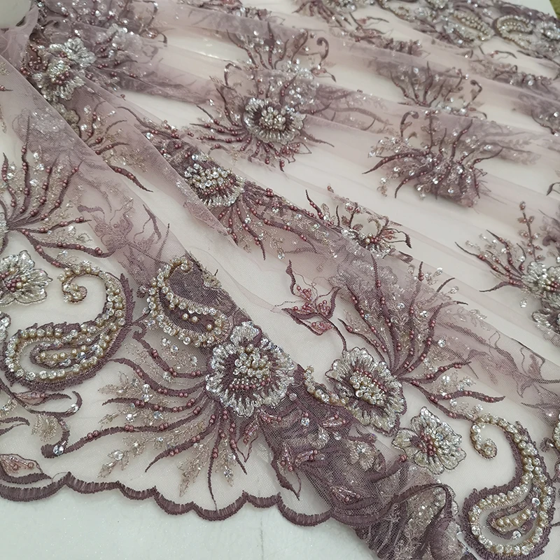 Высококачественная кружевная ткань для свадебного платья ручная вышивка из бисера тюль ткань с блестками