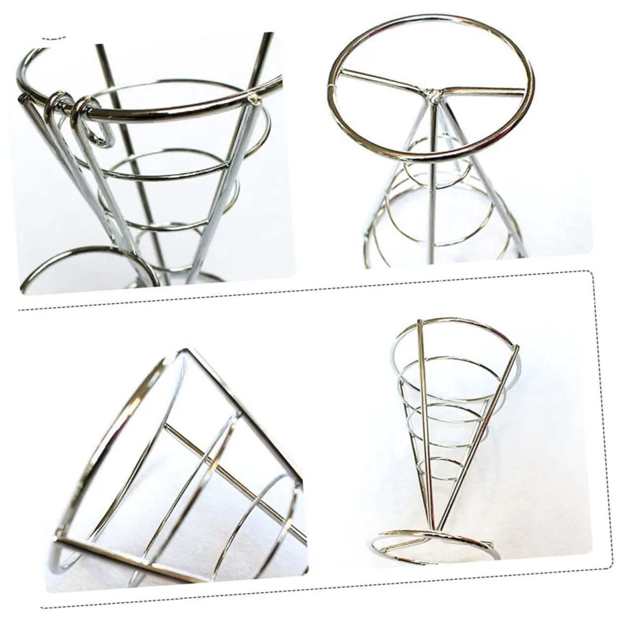 Stainless Steel Spiral Cone Potato Chips Snack French Fries Holder Fry Basket Wire Stands