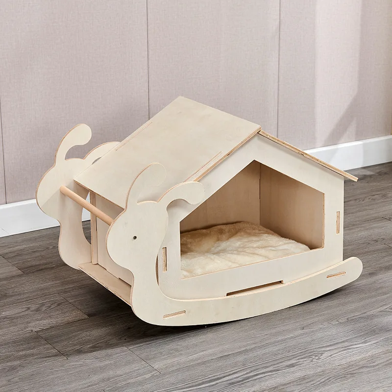 Pet cat products stable structure wooden snail-shaped rocking chair luxury cat bed house