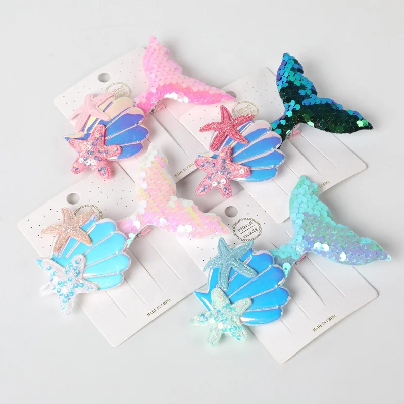 boho fashion mermaid hair accessory cute sequins 10cm hairpin hair clip for girls