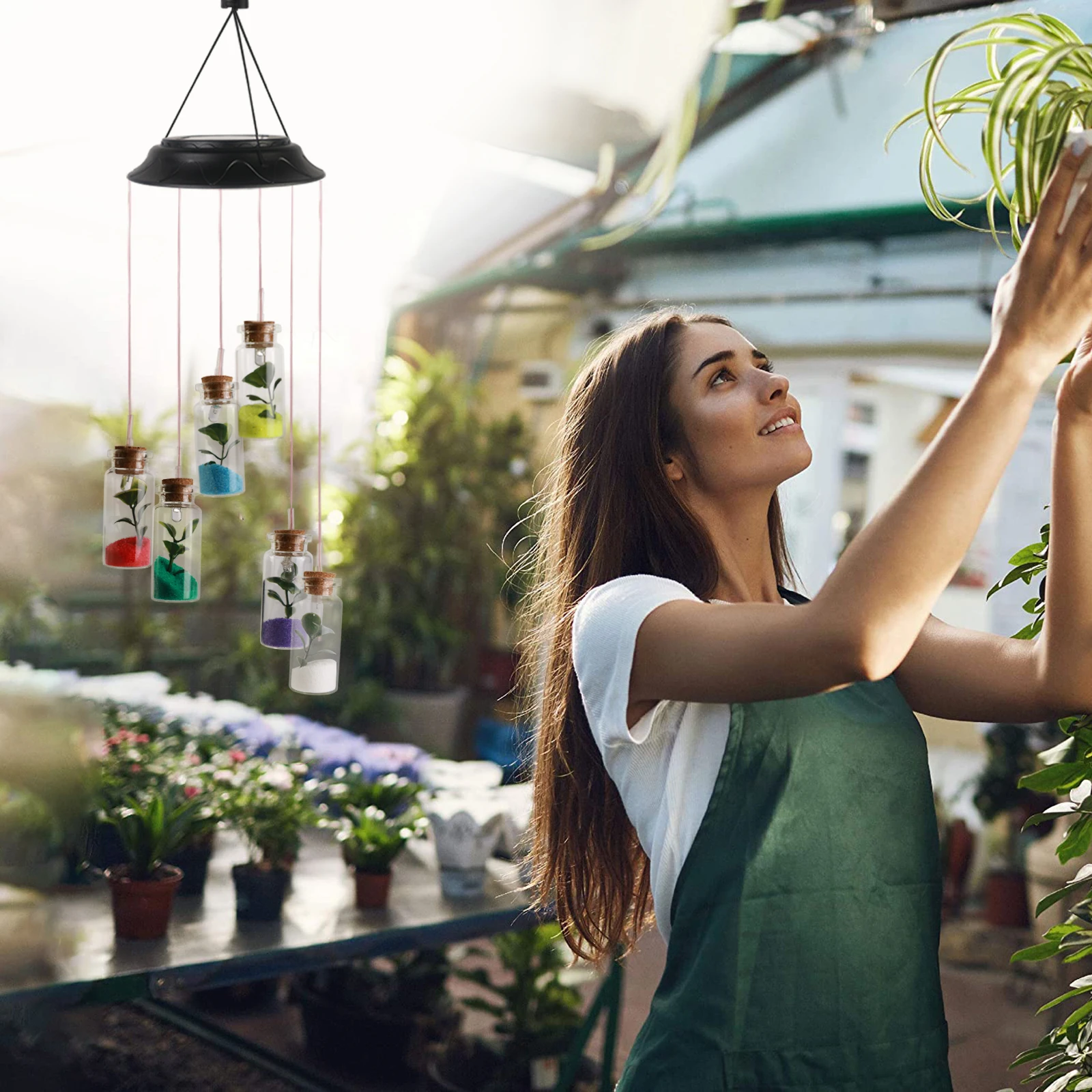 
Wishing Bottle Solar Wind Chime, Solar Light Wind Chimes for Garden Decoration,Waterproof Glass Color Change Hanging Light 