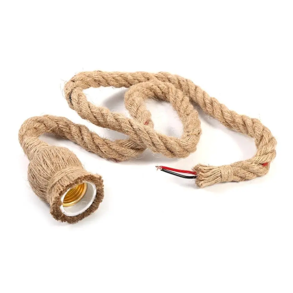 Vintage Hemp Rope Electric Cord Wire for DIY E27 Edison Bulb Pendant Light Decor Lamp Single Natural Jute Light Blub