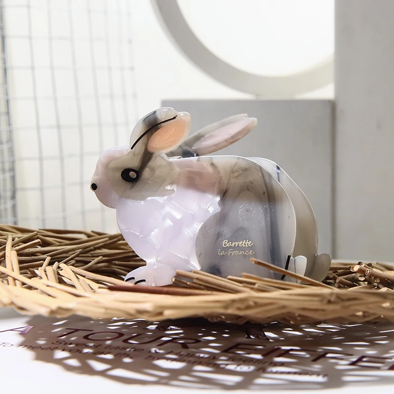2022 New Design cartoon  rabbit fashion acetate custom hair clip unique custom hair claw for girls