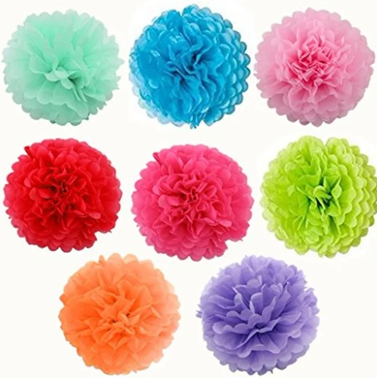 Happy Birthday Decorations Banner With Tissue Pom Poms For Rainbow Birthday Party Supplies