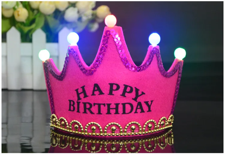 Birthday Party girl clips King princess Decorations LED Happy Birthday clips Flash Crown Hat Birthday for kids