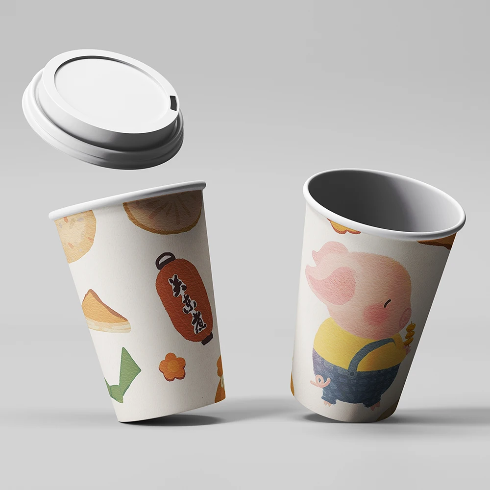 12oz printed biodegradable disposable PLA coated compostable custom logo paper coffee cups Double Wall cardboard cup paper cup