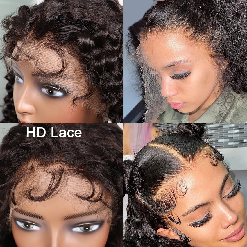Deep Wave 13x4 HD Transparent Lace Frontal Wigs Pre Plucked Deep Wave Raw Virgin Indian Human Hair Lace Front Wig