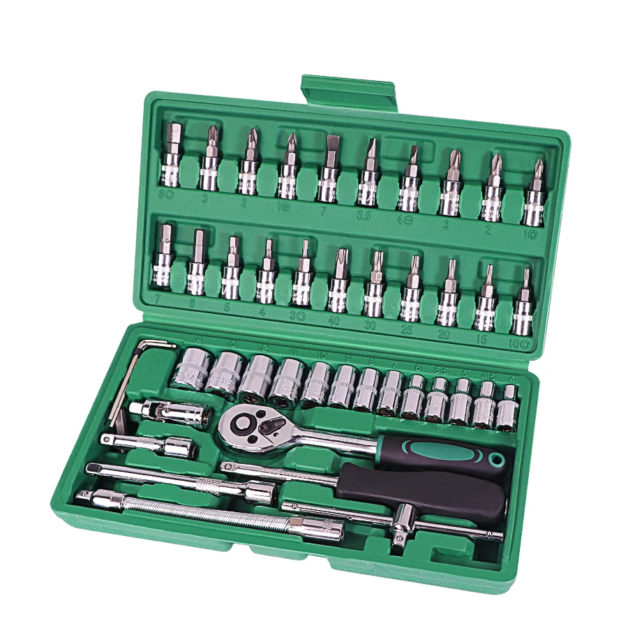46pcs Car Repair Tool Set 1/4-Inch Socket Set Ratchet Torque Wrench Combo Tools Kit Auto Repairing Tool