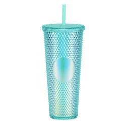 USA warehouse fast shipping 24oz Reusable Drinking Tumbler Double Wall Plastic Light Black Matte Studded Tumbler With Straw