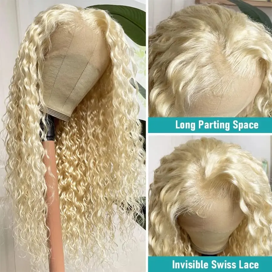 ready to ship 40Inch Virgin Hair Blonde 613 13x6 Deep Wave Full HD Transparent Lace Frontal Wig Raw Human Hair with Baby Hair