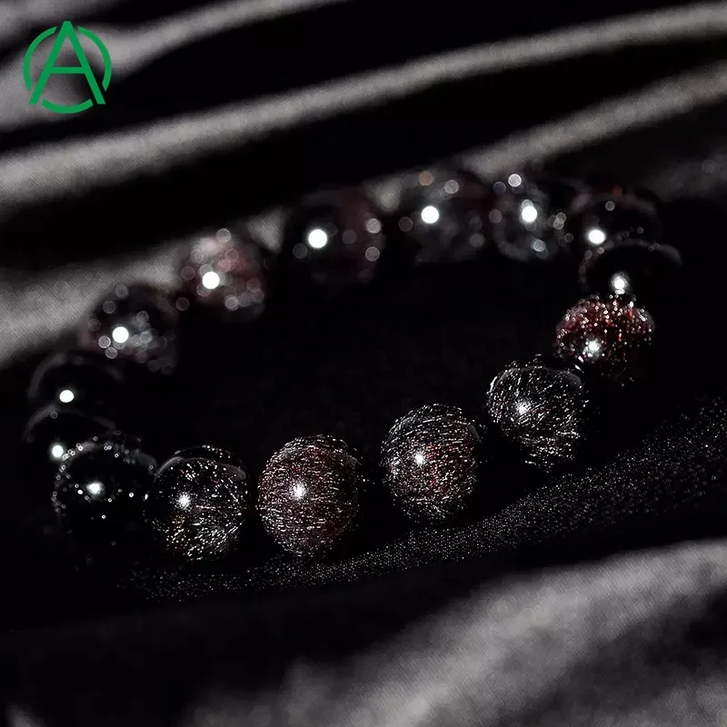 ArthurGem Rare Top Quality Black Fireworks Super Seven Crystal Bracelet Natural Healing Super Seven Gemstone Bracelet Women Men