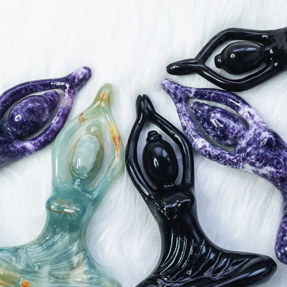 Wholesale high quality natural healing stones folk crafts hand carved quartz  yoga lady goddess statues  for home decoration