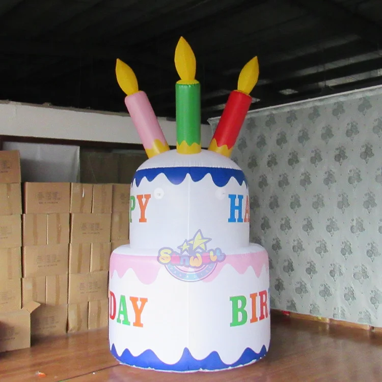 Vivid color happy birthday inflatable cake model for decoration/advertising