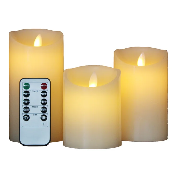 3pcs Set LED Candles 18 key remote LED Pillar candle with real wax surface flameless safe