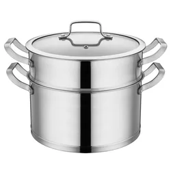 Hot sale food grade large capacity stainless steel non stick composite bottom cookware soup stock pot with steamer steamer pot