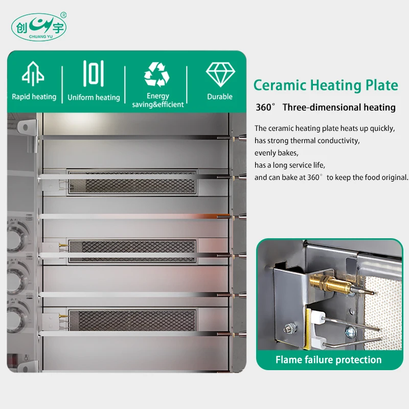 Chuangyu Electric stainless steel Restaurant Gas Roasted Chicken Machine Automatic Rotisserie Home Hotels Fast Food Used