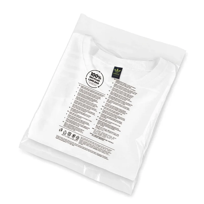 Custom Clear Plastic GRS PCR Transparent 30% PE Post Consumer 100% Recycled LDPE Polybags Clothing Bags With Suffocation Warning