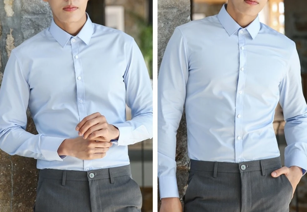 White Blue Shirts  Long  Short Sleeve Work Office Hotel Dress Shirt for Man and Women