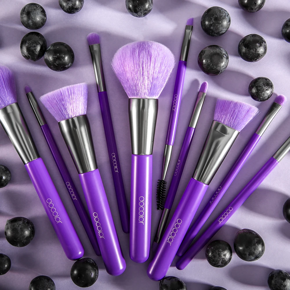 Docolor 10pcs neon purple Professional Makeup Brushes set with cheap price N-1002