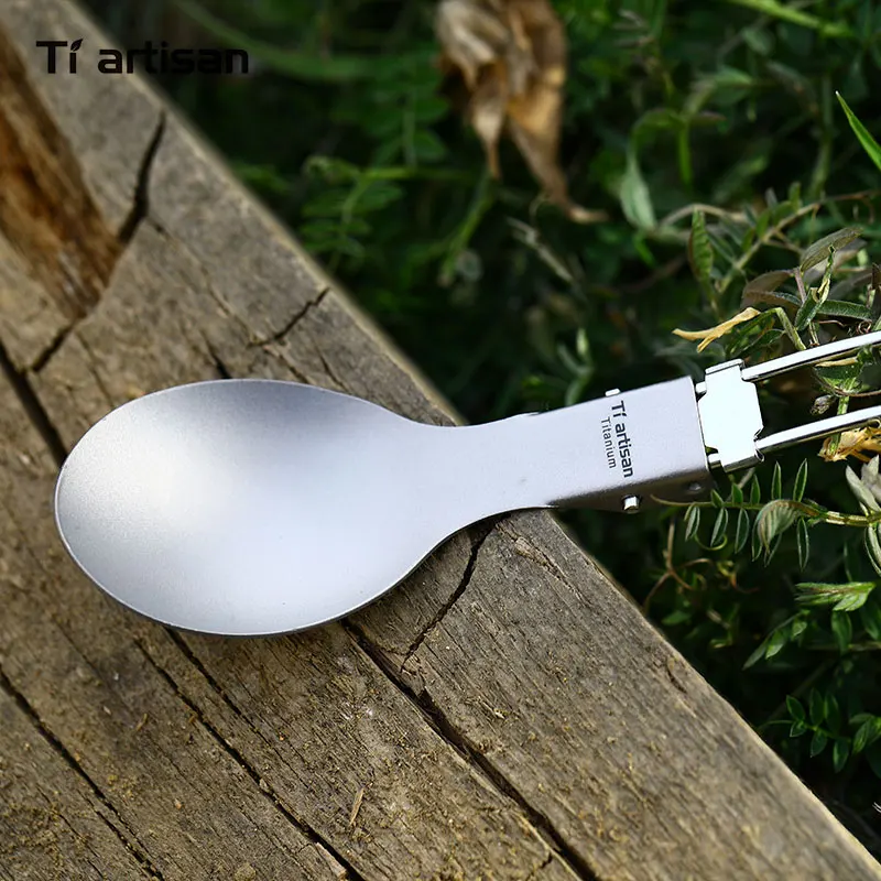 Titanium Folding Spoon Spork Outdoor Cookware Titanium Flatware Lightweight Handle Picnic Camping Travel Tableware
