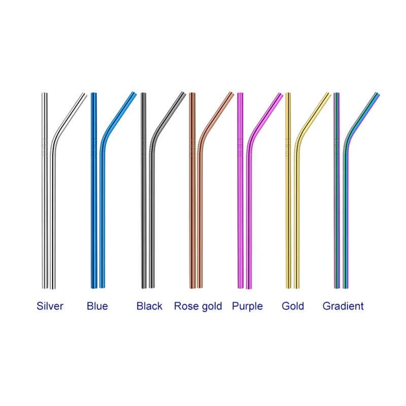 6mm 8mm 12mm Fashion Custom Reusable Gold Color Stainless Steel Straws