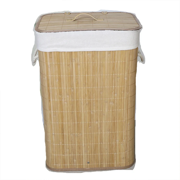Eco Friendly Custom Bamboo Laundry Hamper Dirty Clothes Collapsible Storage Basket with Lid Liner and Handles
