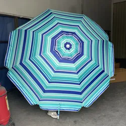 Custom 2.4 Metes Stripe Pattern Resort Restaurant Outdoor Large Sunshade Beach Umbrella with Steel Frame