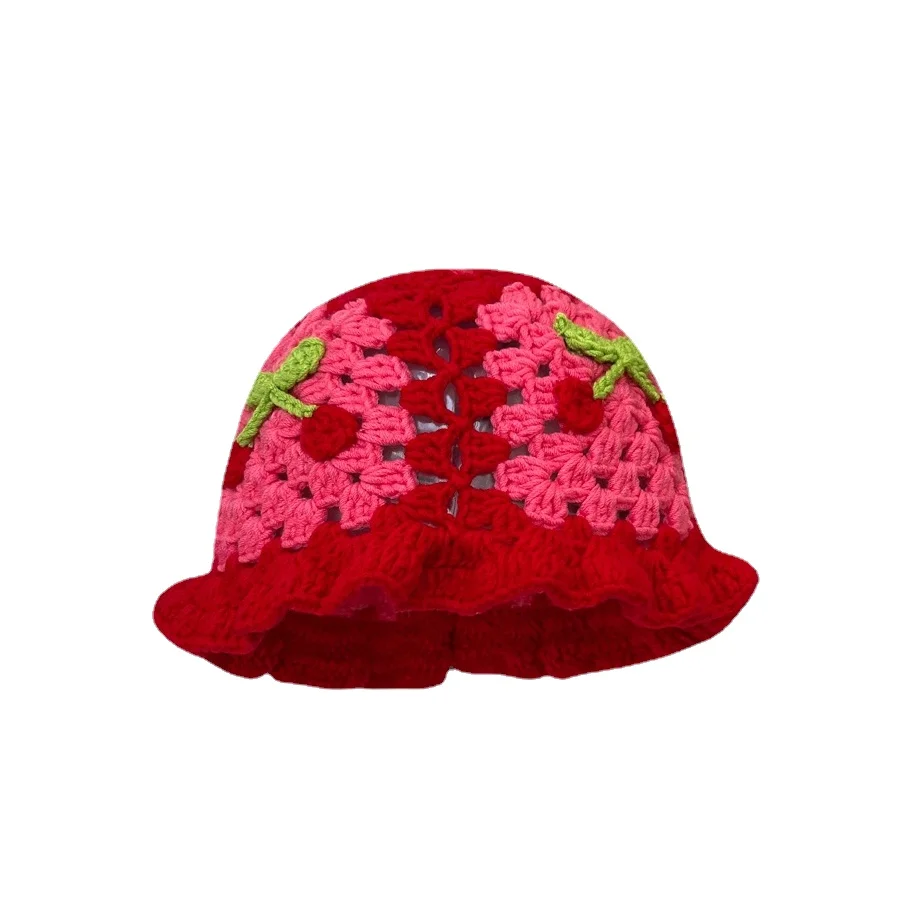 Handmade Flower Crochet Bucket Hat Panama Caps Design Knitted Beanie Hat Hot Sale Beach Unisex Adults Japan and Korean Style