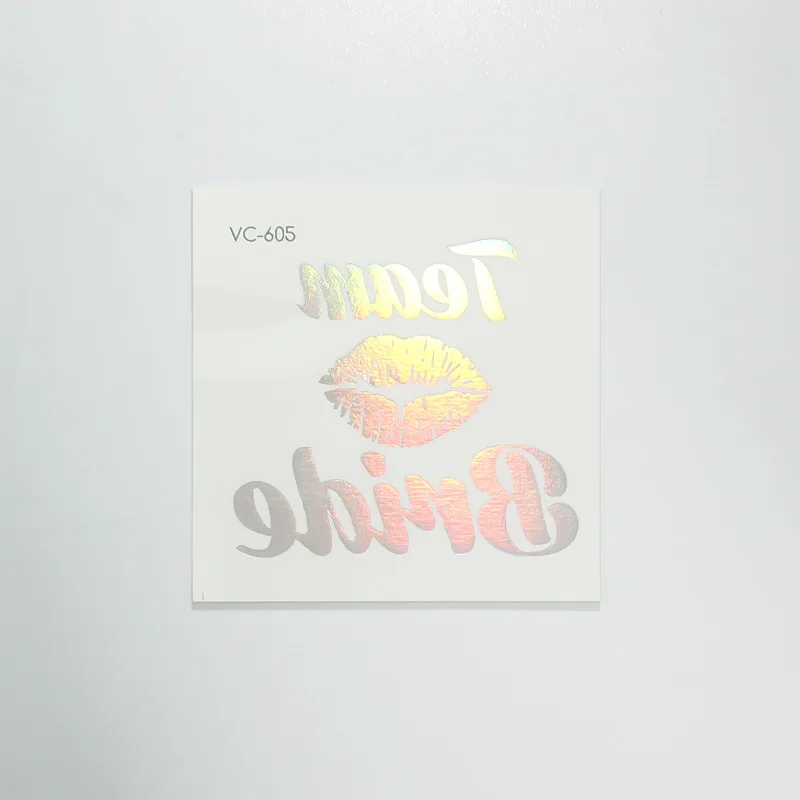 Custom Rainbow Silver Iridescnet Temporary Water Transfer Team Bride Party Tattoo Sticker