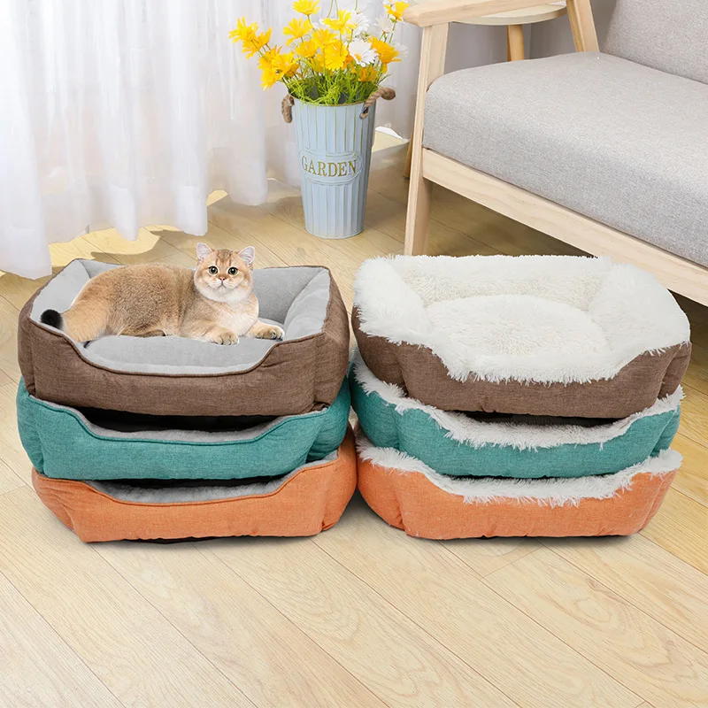 Hot Selling Constant Temperature Calming Washable Dog Cat Rectangle Pet Beds With Bolster