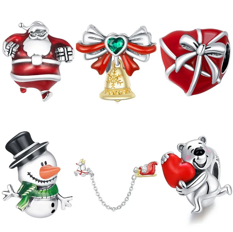 Holiday Themes Fine S925 Charm Jewelry New Coming 925 Sterling Silver Beads Pendant Christmas Charms Women for Bracelet Making