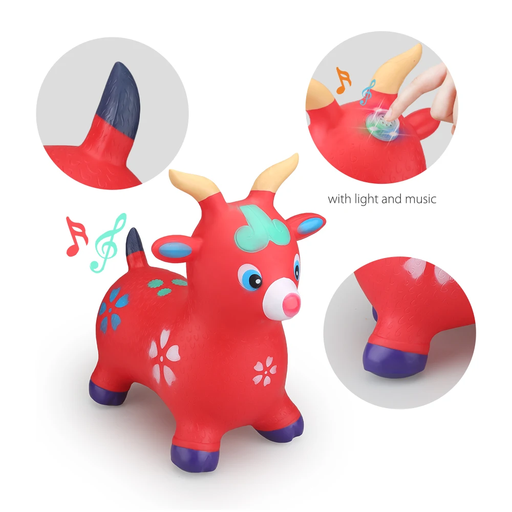 Animal Hopper for Kids PVC Bouncy Jumping Animal with Light and Music Ride on Toy Jumping Horse Inflatable Animal for Children