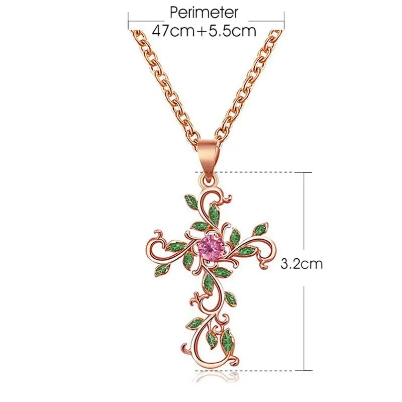 Women Orthodox Jesus Diamond Rhinestone Tarnish Free Dainty Chunky Collar Flower Leaves Christian Cross Pendant Necklaces