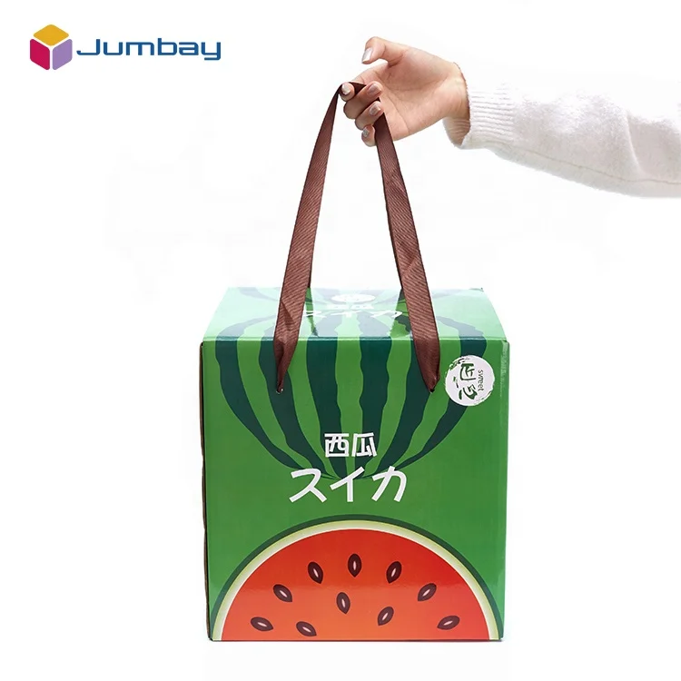 Eco-friendly Corrugated Board Square Watermelon Fruit Gift Box With Handle