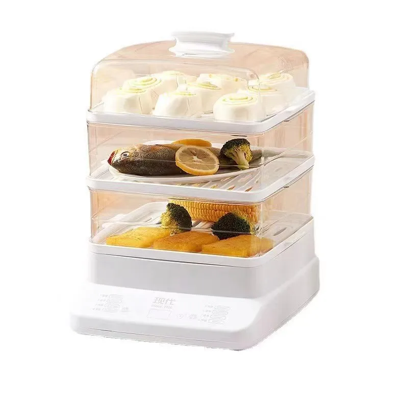 3 Layer Digital Food Steamer Folding Food Steamers Electric Carton White PP Plastic Digital Control Mini Electric Noodle Steamer