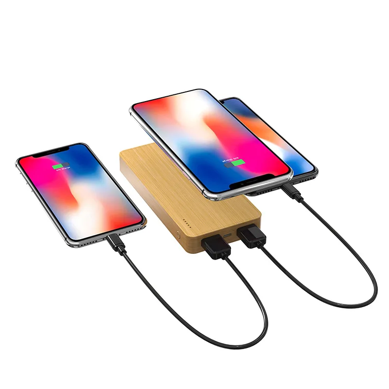 Wholesale print logo mobile charger fast charging waterproof slim bamboo 5000mah gift wooden wireless power bank set