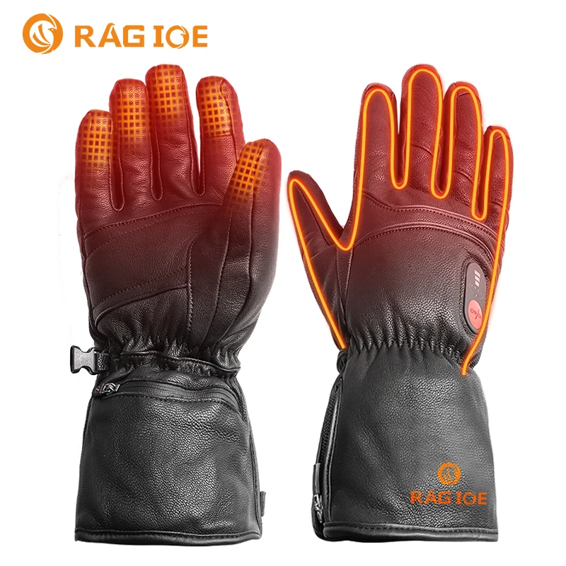 Unisex Windproof Waterproof Touch Screen Leather Electric Skiing Sports Gloves Rechargeable Heated Motorcycle Gloves