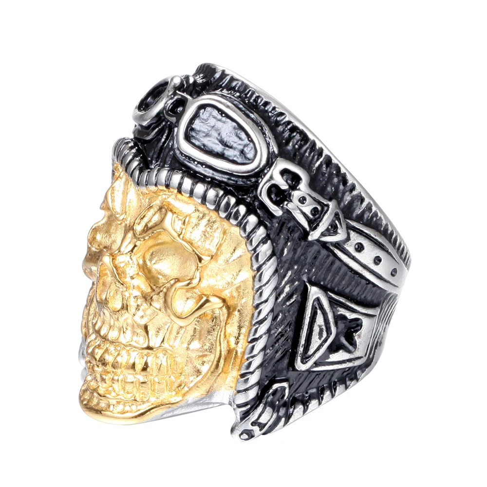 Mens Vintage Biker Ring Stainless Steel Swim Glasses Fashion Skull Ring