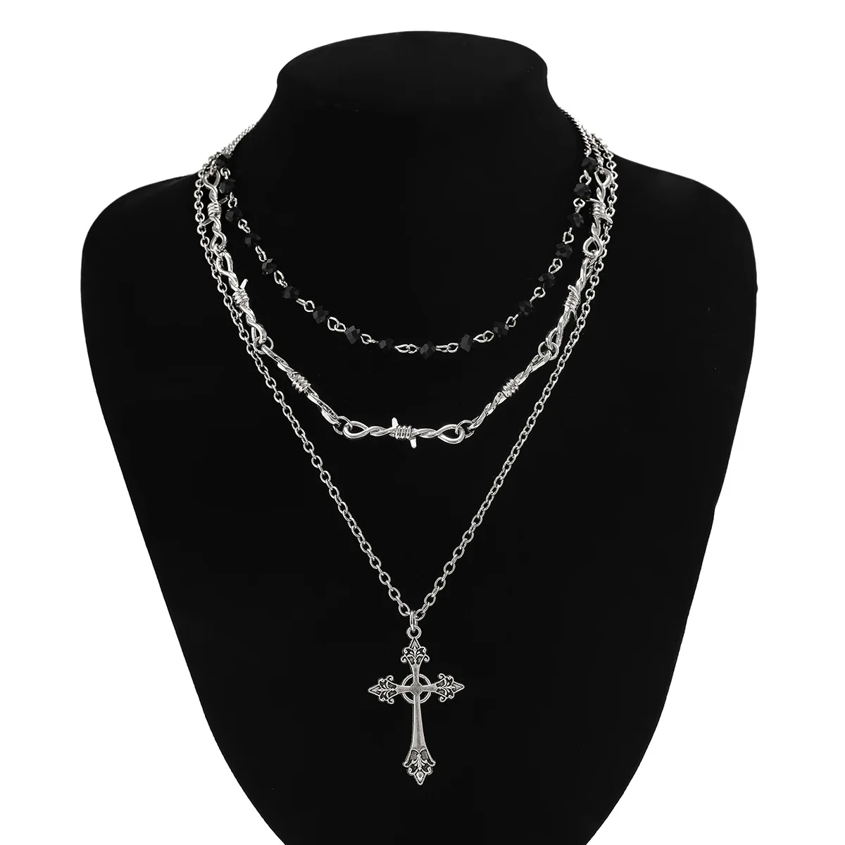 New Trendy Gothic Style Cross Black Plated Metallic Collar Choker Chain Necklaces Halloween Pendant Necklaces Jewelry