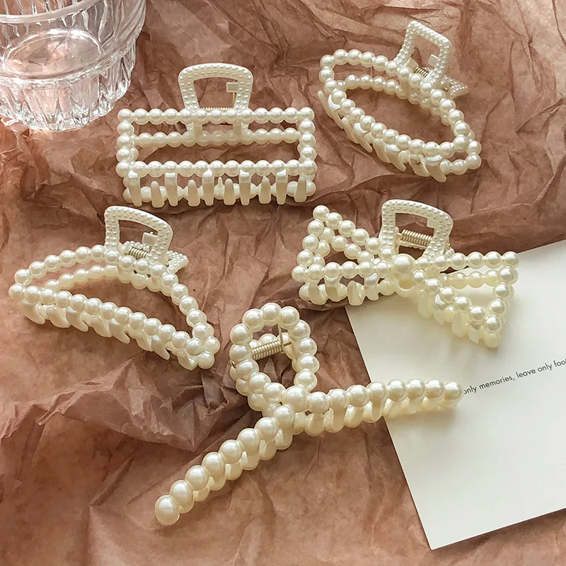 2023 Imitation Pearl Hairpin Cross Hollow Hair Fashion Hairpin Hair Large Grab Shark Clip Hair Accessories