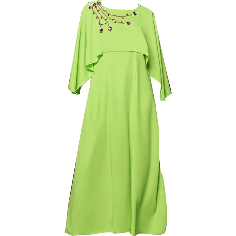 Middle East Arabian Party Wedding Banquet Evening Dress Heavy Industry Sewing Drill Dubai Travel Dress Pleated Kafatan