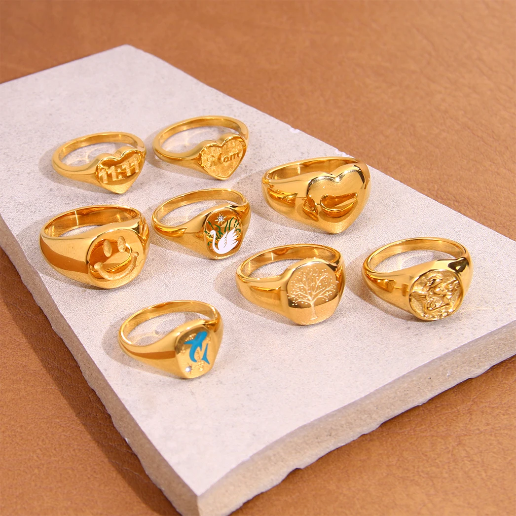 18K Gold Plated Heart Stainless Steel Yin Yang Rings Bijoux En Aci Inoxyd Waterproof Multiple Shape Custom Rings