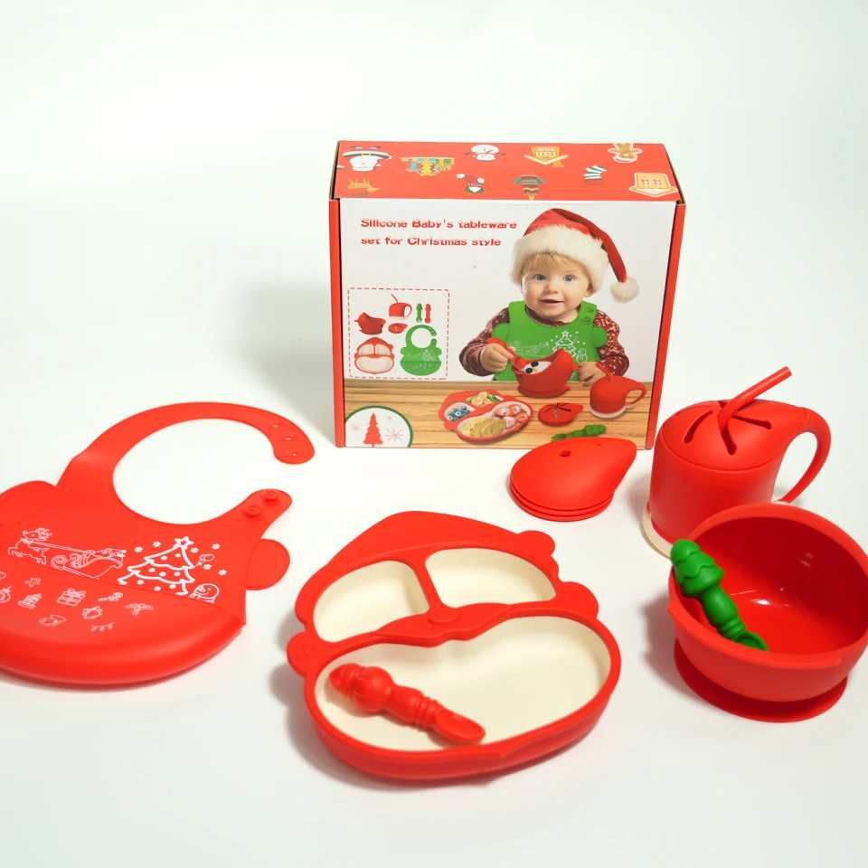 Christmas Gift BBPA-Free Waterproof Silicone Baby  product Toddler Teething Feeding Bibs Pacifier with Handle for Newborns